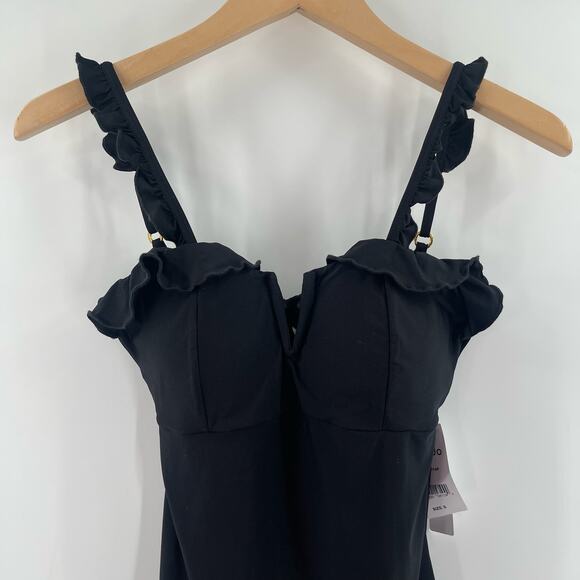 SOLIDO SWIMWEAR Swimsuit Size Small One Piece Black NWT Ruffle Tie Back Swim - Picture 9 of 15